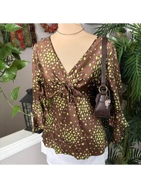 brown polkadot silk top